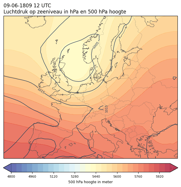 Weerkaart van 9 juni 1809 om 12 UTC