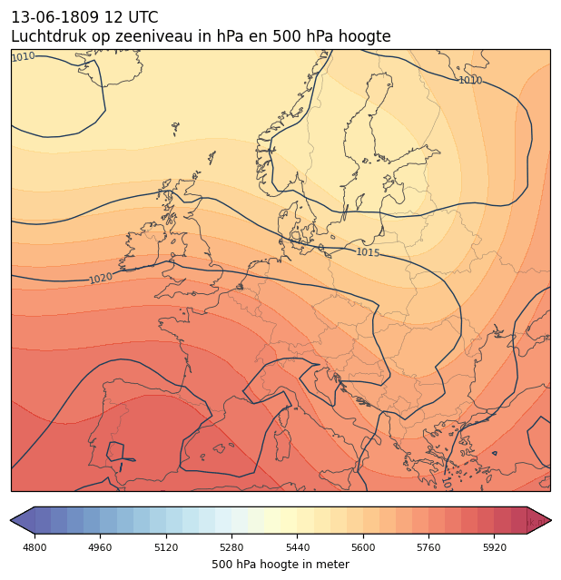 Weerkaart van 13 juni 1809 om 12 UTC