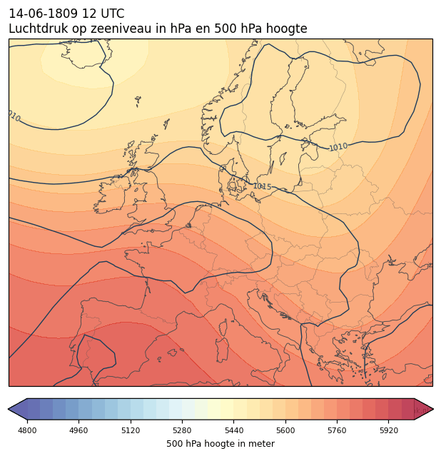 Weerkaart van 14 juni 1809 om 12 UTC