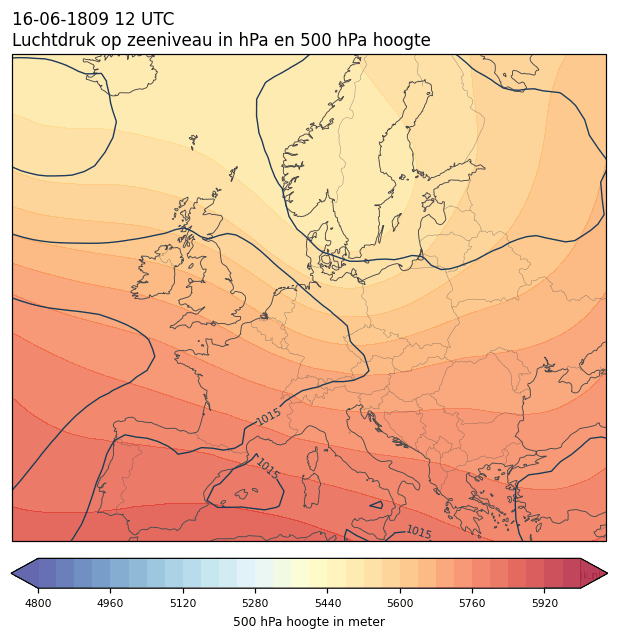 Weerkaart van 16 juni 1809 om 12 UTC