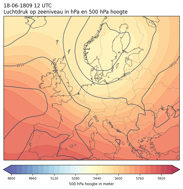 Weerkaart van 18 juni 1809 om 12 UTC
