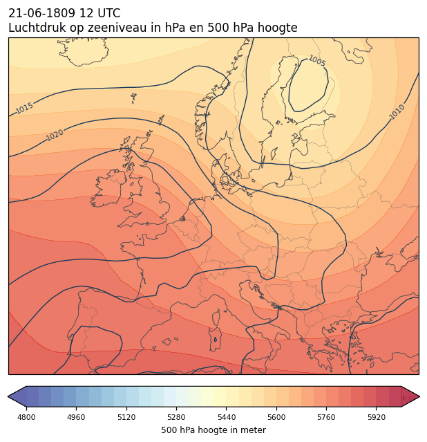 Weerkaart van 21 juni 1809 om 12 UTC
