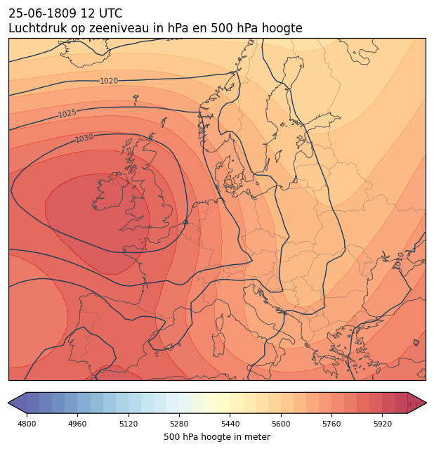 Weerkaart van 25 juni 1809 om 12 UTC