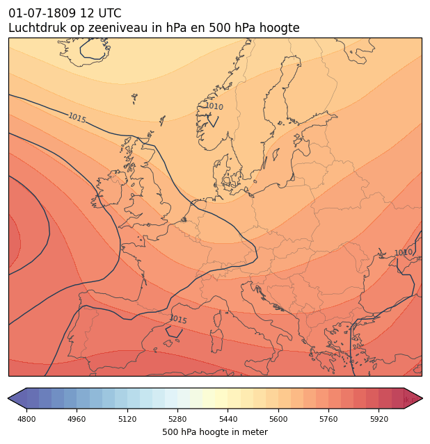 Weerkaart van 1 juli 1809 om 12 UTC
