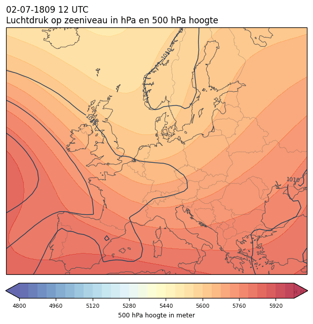 Weerkaart van 2 juli 1809 om 12 UTC