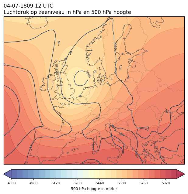 Weerkaart van 4 juli 1809 om 12 UTC