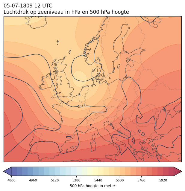 Weerkaart van 5 juli 1809 om 12 UTC