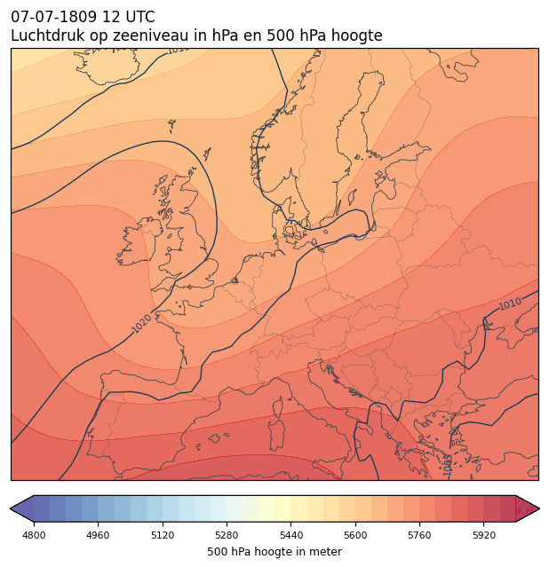 Weerkaart van 7 juli 1809 om 12 UTC