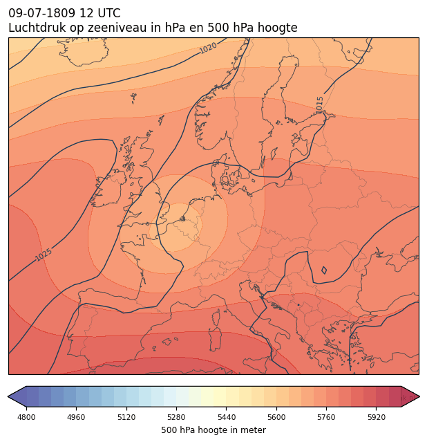 Weerkaart van 9 juli 1809 om 12 UTC