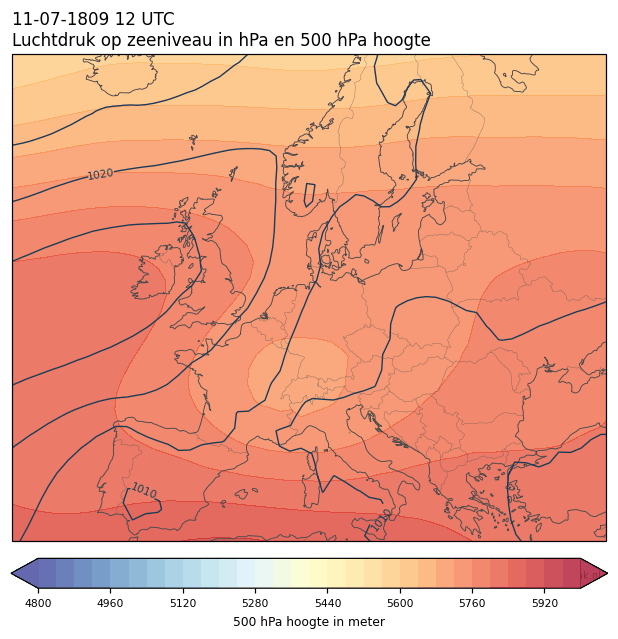 Weerkaart van 11 juli 1809 om 12 UTC