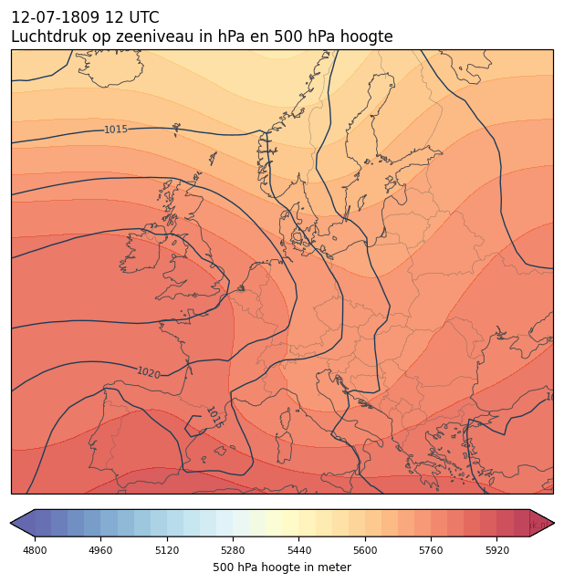 Weerkaart van 12 juli 1809 om 12 UTC
