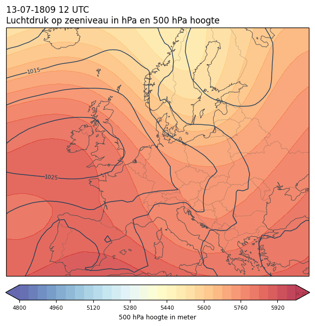 Weerkaart van 13 juli 1809 om 12 UTC