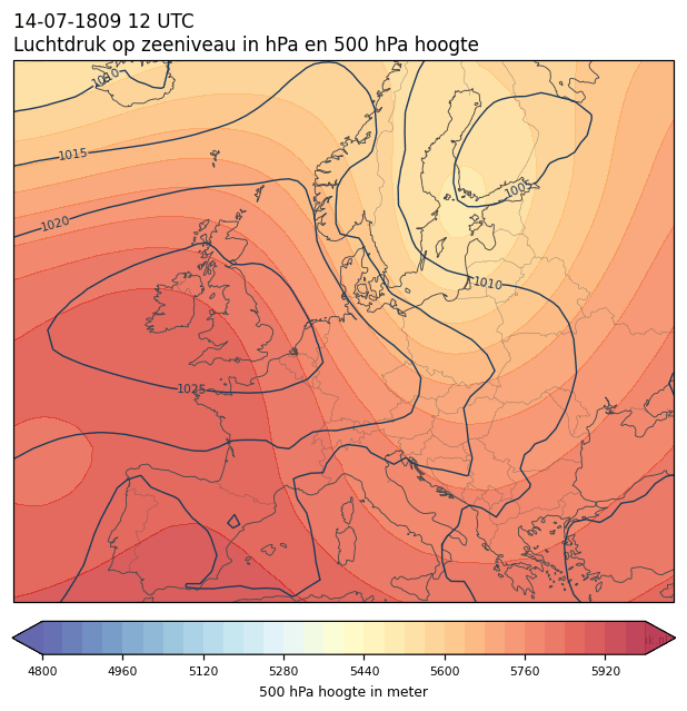 Weerkaart van 14 juli 1809 om 12 UTC
