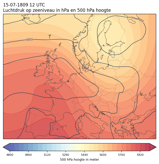 Weerkaart van 15 juli 1809 om 12 UTC