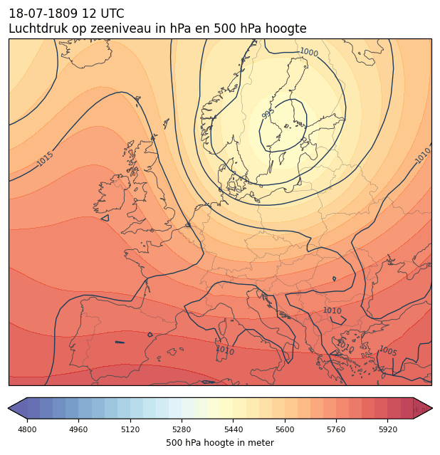Weerkaart van 18 juli 1809 om 12 UTC