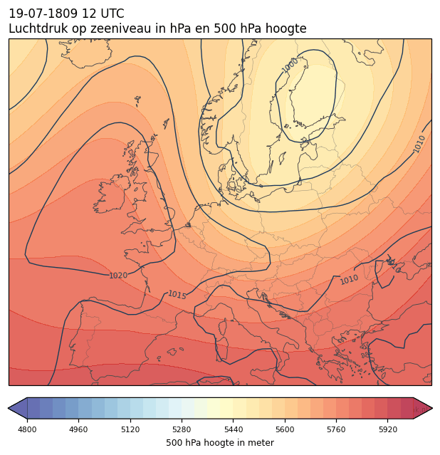 Weerkaart van 19 juli 1809 om 12 UTC