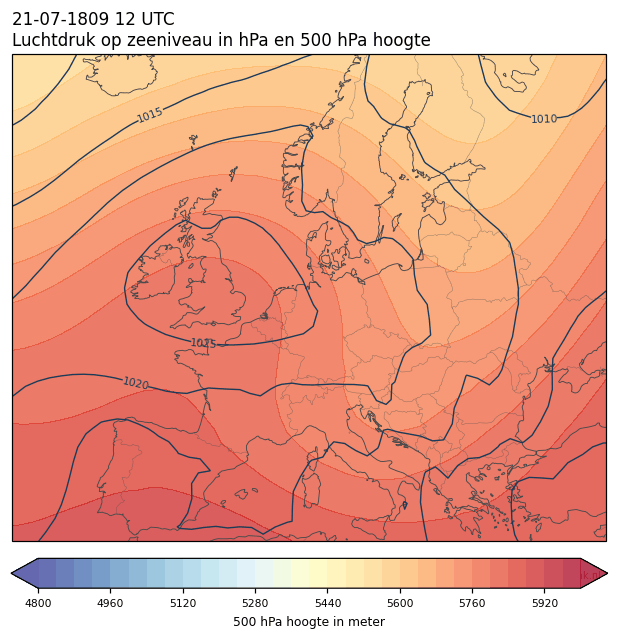 Weerkaart van 21 juli 1809 om 12 UTC