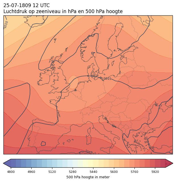 Weerkaart van 25 juli 1809 om 12 UTC