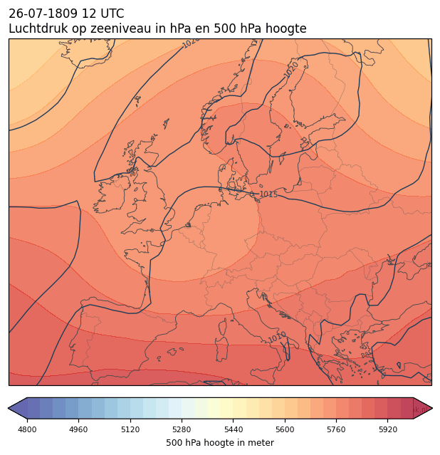 Weerkaart van 26 juli 1809 om 12 UTC