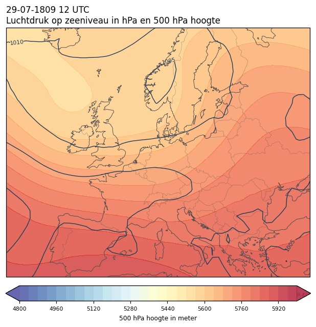 Weerkaart van 29 juli 1809 om 12 UTC
