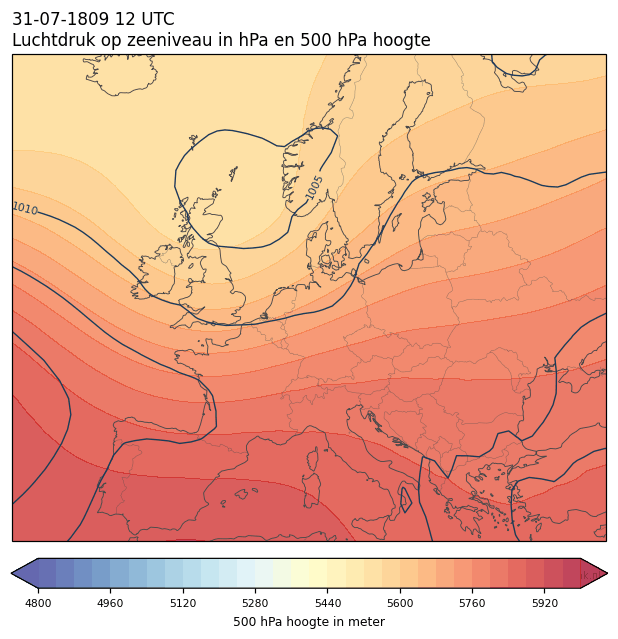 Weerkaart van 31 juli 1809 om 12 UTC