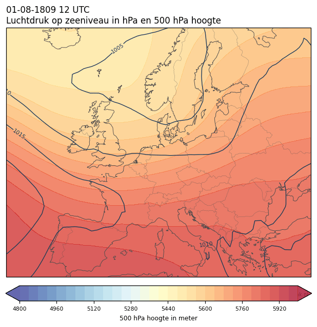 Weerkaart van 1 augustus 1809 om 12 UTC
