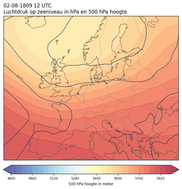 Weerkaart van 2 augustus 1809 om 12 UTC