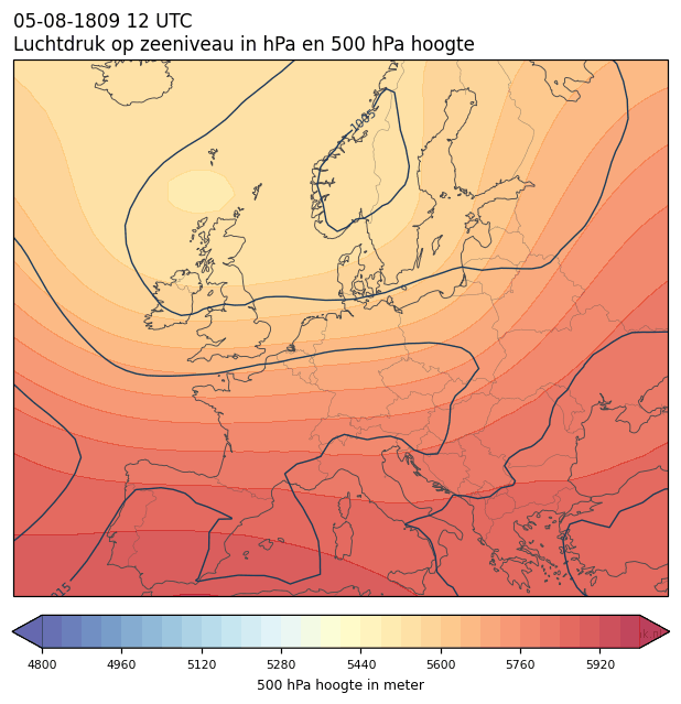 Weerkaart van 5 augustus 1809 om 12 UTC