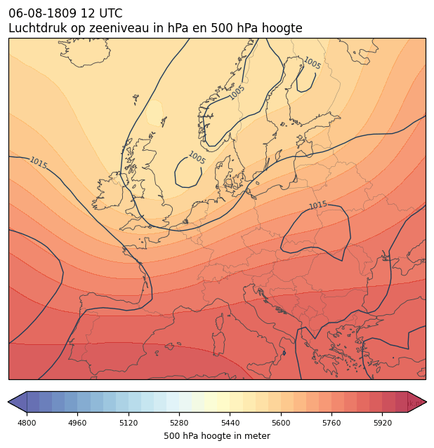 Weerkaart van 6 augustus 1809 om 12 UTC