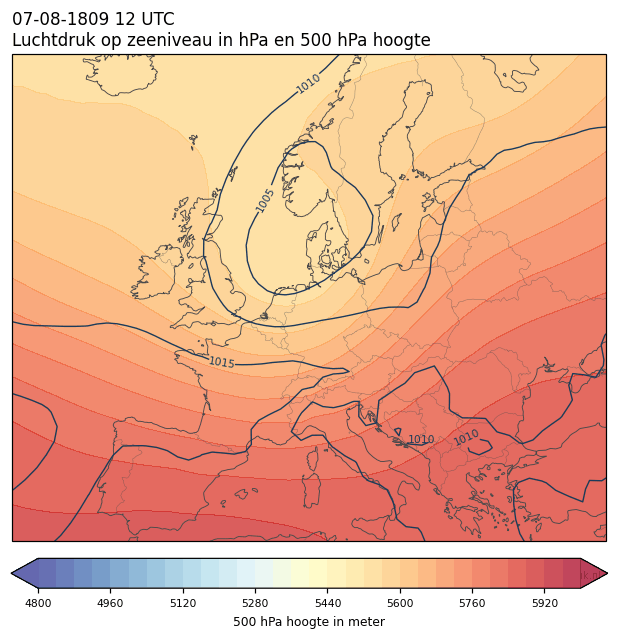 Weerkaart van 7 augustus 1809 om 12 UTC