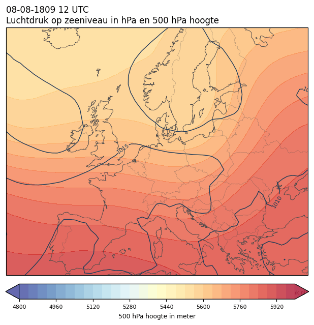 Weerkaart van 8 augustus 1809 om 12 UTC