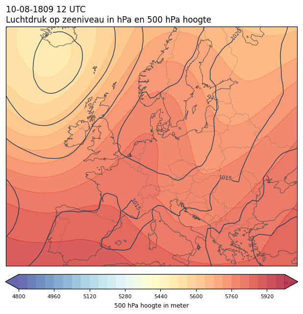 Weerkaart van 10 augustus 1809 om 12 UTC