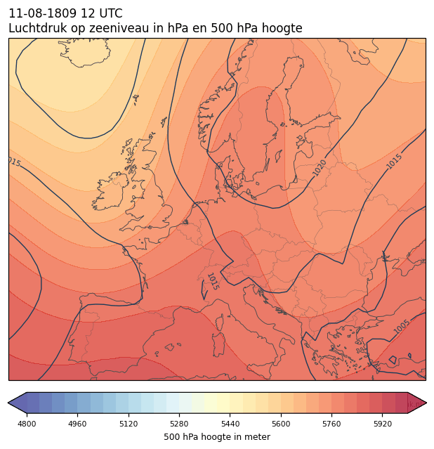 Weerkaart van 11 augustus 1809 om 12 UTC