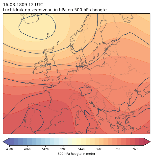 Weerkaart van 16 augustus 1809 om 12 UTC