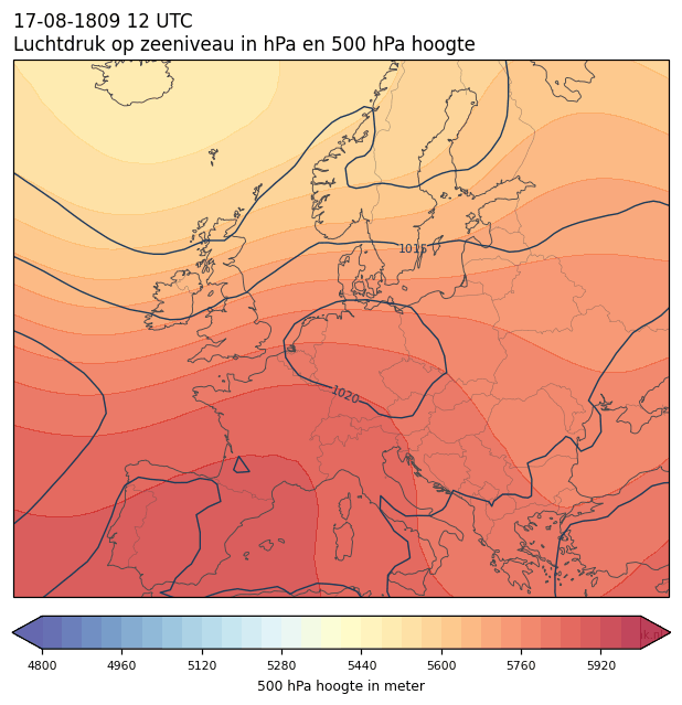 Weerkaart van 17 augustus 1809 om 12 UTC
