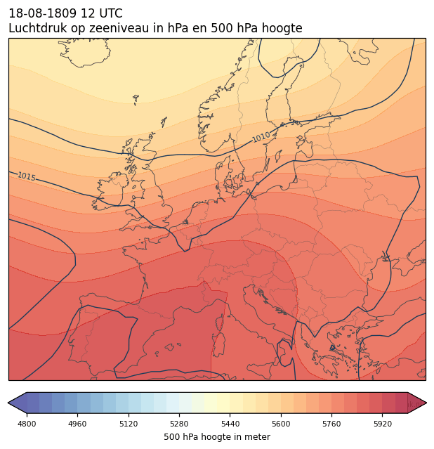 Weerkaart van 18 augustus 1809 om 12 UTC