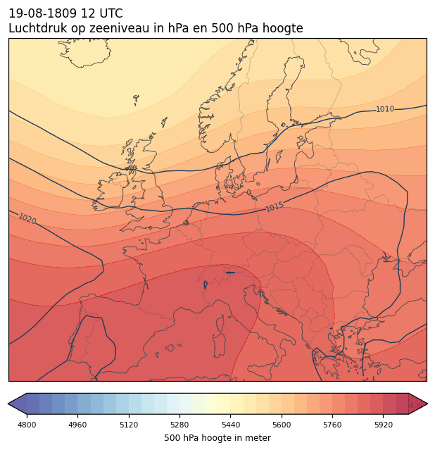 Weerkaart van 19 augustus 1809 om 12 UTC