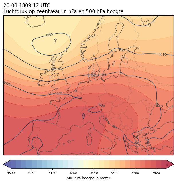Weerkaart van 20 augustus 1809 om 12 UTC