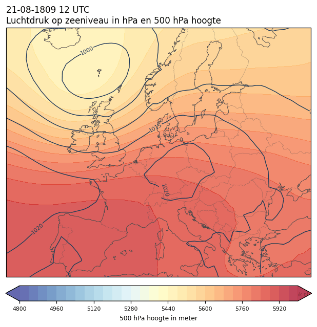 Weerkaart van 21 augustus 1809 om 12 UTC