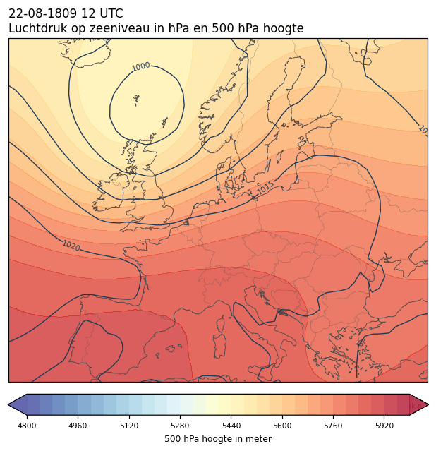 Weerkaart van 22 augustus 1809 om 12 UTC