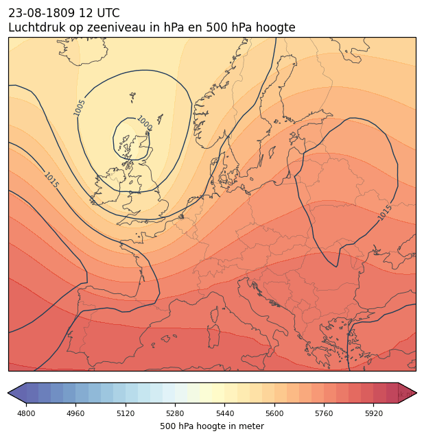 Weerkaart van 23 augustus 1809 om 12 UTC