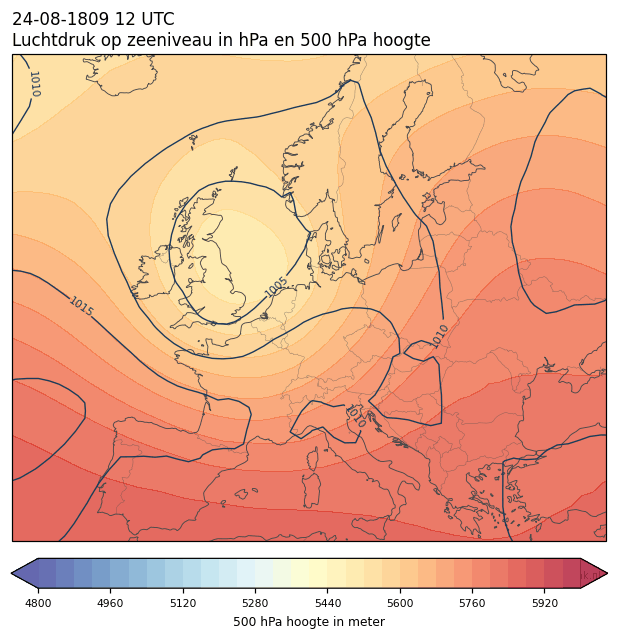 Weerkaart van 24 augustus 1809 om 12 UTC