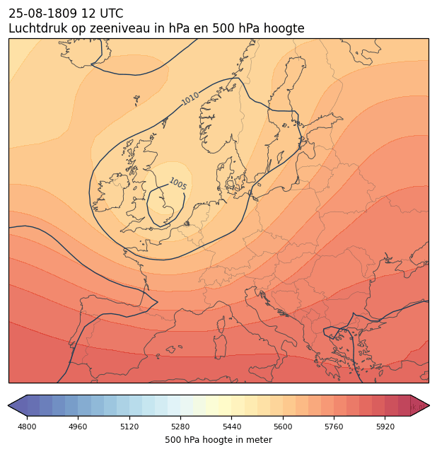 Weerkaart van 25 augustus 1809 om 12 UTC