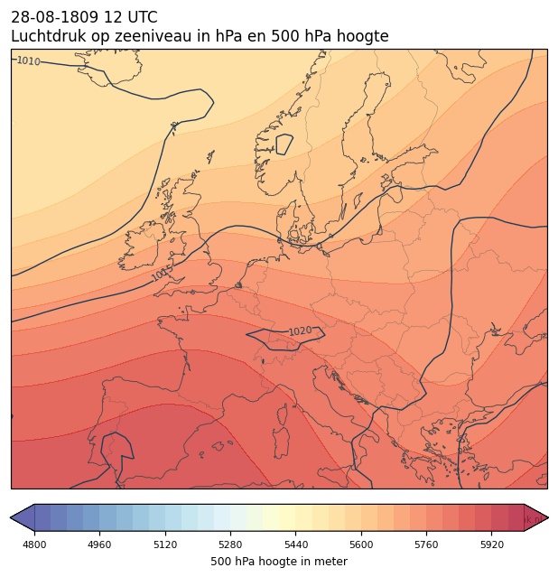 Weerkaart van 28 augustus 1809 om 12 UTC