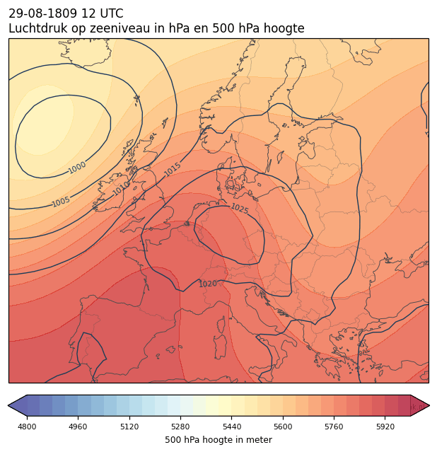 Weerkaart van 29 augustus 1809 om 12 UTC