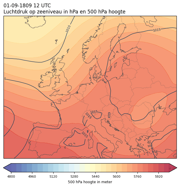 Weerkaart van 1 september 1809 om 12 UTC