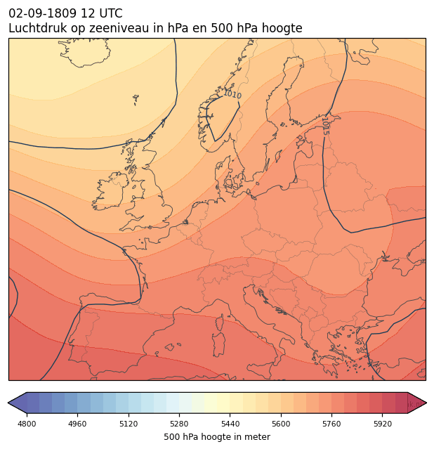 Weerkaart van 2 september 1809 om 12 UTC