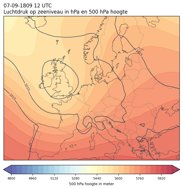 Weerkaart van 7 september 1809 om 12 UTC