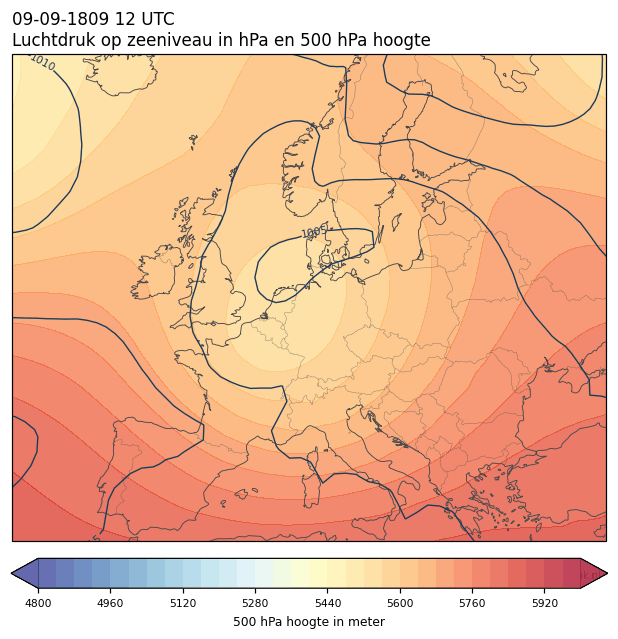 Weerkaart van 9 september 1809 om 12 UTC