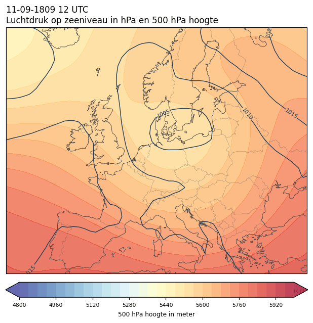 Weerkaart van 11 september 1809 om 12 UTC